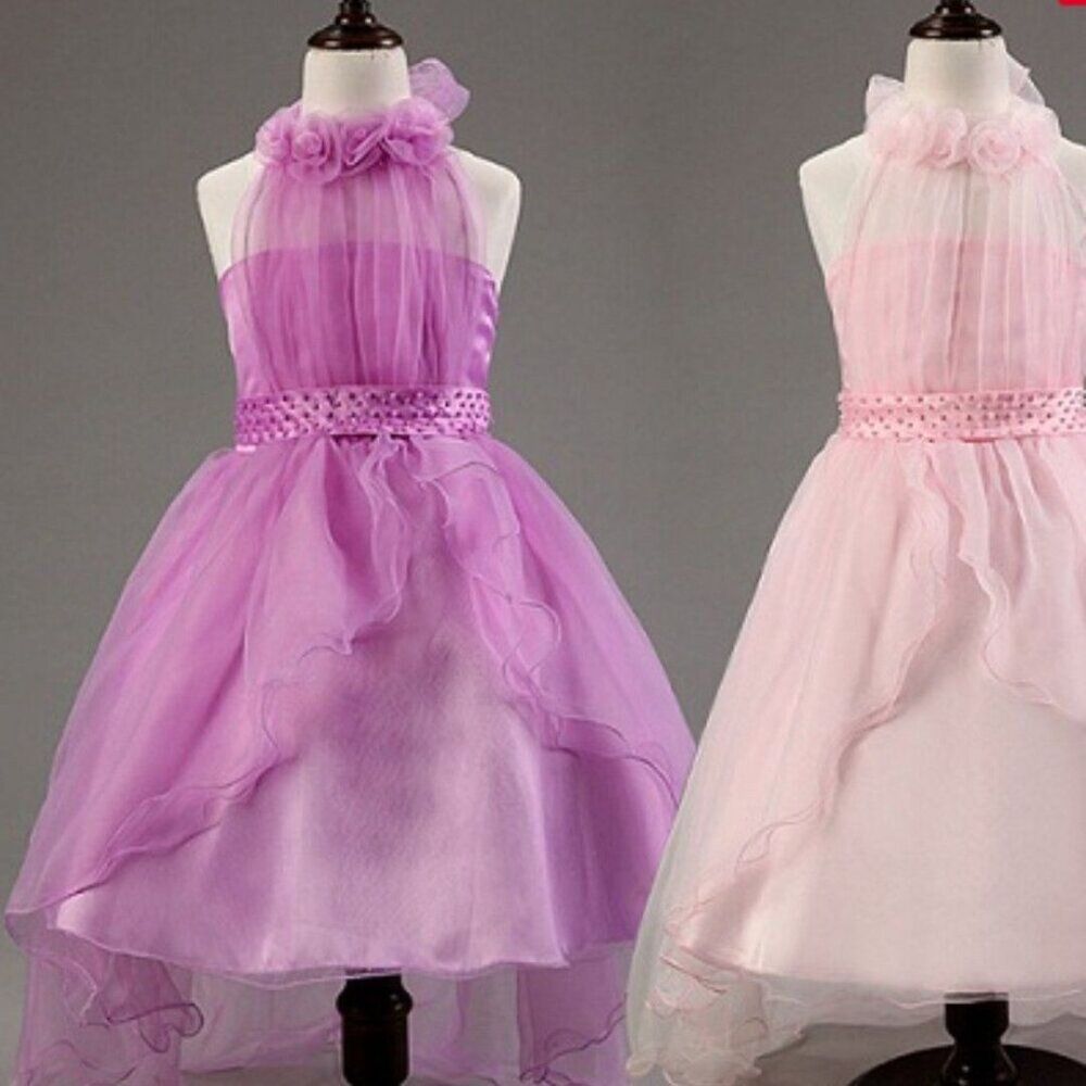 Ai Meng Baby Lilac Lavender Purple Chiffon Tulle Pearl Halter Girls Dress 8/9